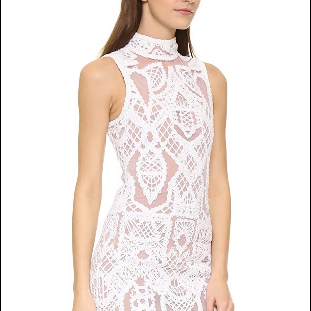 JONATHAN SIMKHAI WHITE STRETCH CROCHET LACE TOWER DRESS  0